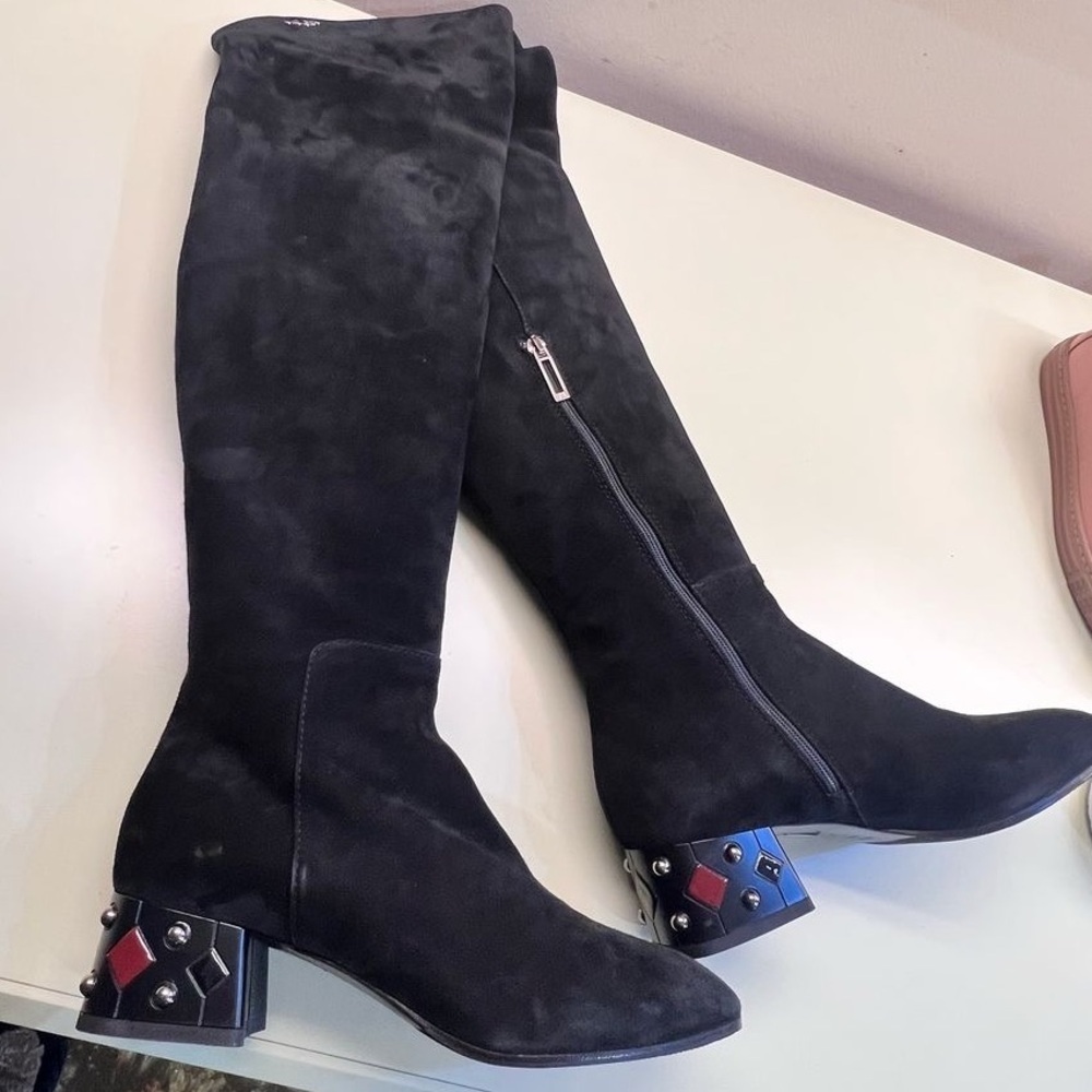 MARINO FABIANI MADE IN ITALY SUEDE Black Over the Knee Boots with Block Heel